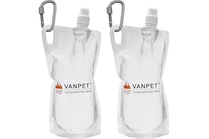 VANPET 1L Hiking Collapsible Water Bottles, 33OZ BPA-Free Plastic Flasks, Reusable Drink Bags, Foldable Backpacking Water Bottle for Travel Camping Hiking (2-Pack)