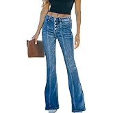 Women Jeans 4 Buttons Flare Jeans Washed Mid Rise Denim Trousers Bell Bottom Pants