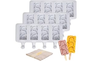 3 Pack Popsicles Molds Set,Ice Pop Molds Silicone 4 Cavities Ice Cream Water Ripple Cake Pop Mold with 50 Wooden Sticks for D