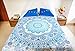 Blissful Blue Mandala Tapestry Bedding with Pillow Covers, Indian Bohemian Wall Hanging, Picnic Blanket or Hippie Beach Throw, Hippy Ombre Tapestry Bedspread for Bedroom, Full Size Boho Spread Set