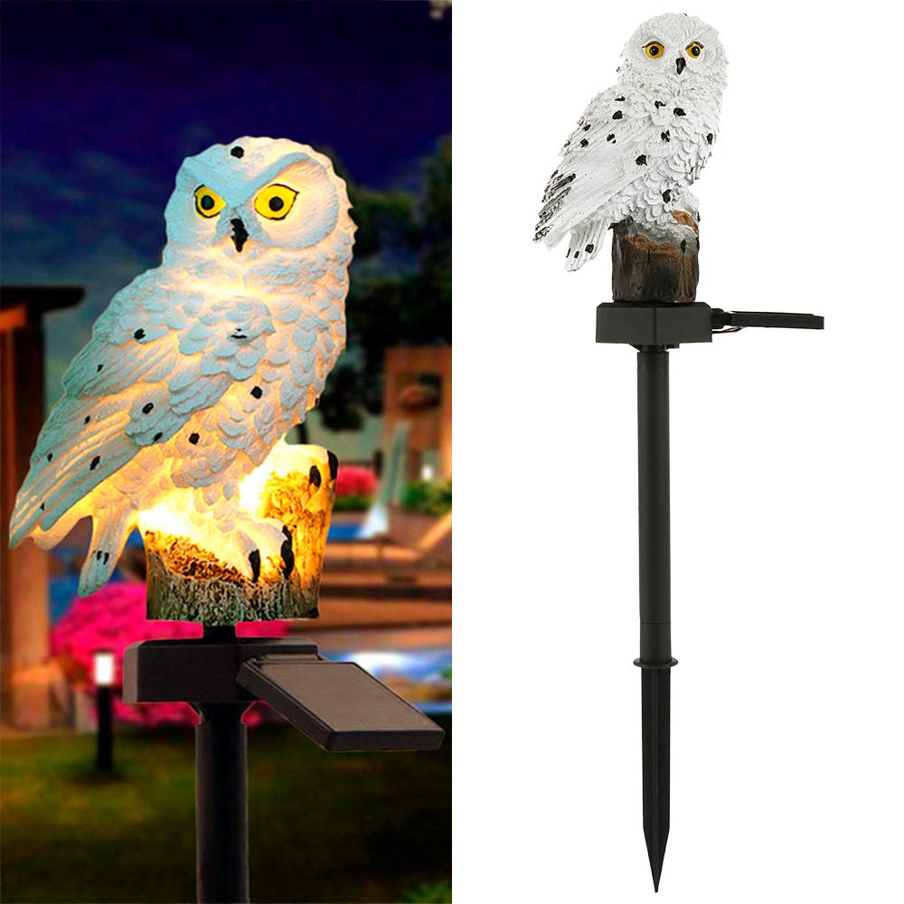 Owl Solar Lights Outdoor Garden LED Owl Shape LED Waterproof Solar Powered Garden Landscape Light for Patio, Yard, Party Decoration (White)