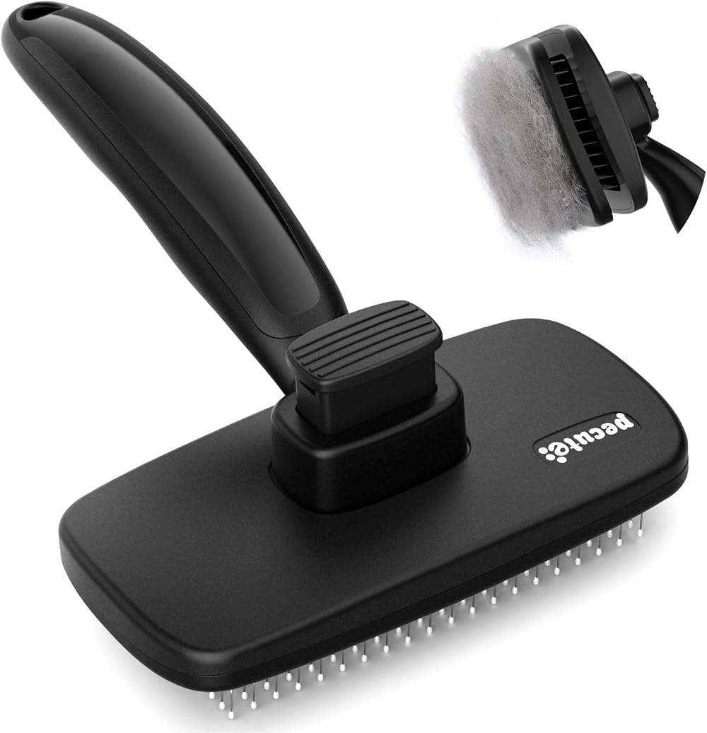 Pecute Self Cleaning Slicker Brush for Dogs & Cats, Rounded Pins, Black