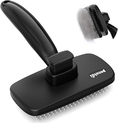Pecute Self Cleaning Slicker Brush for Dogs & Cats, Rounded Pins, Black