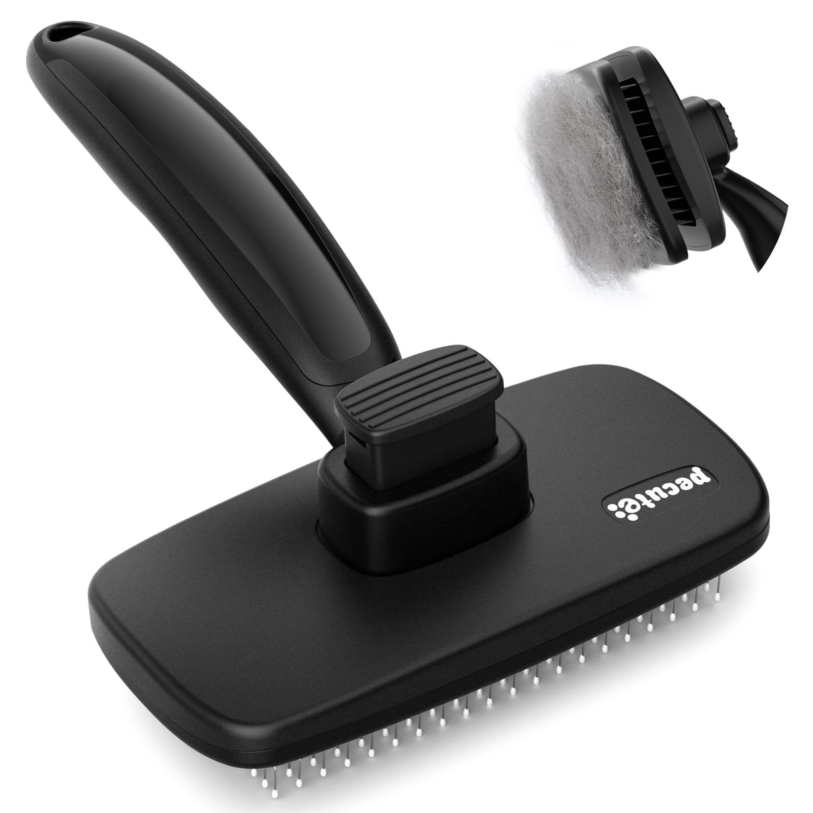 Pecute Self Cleaning Slicker Dog & Cat Hair Brush, Rounded Pins, Massage Tangled Brush, Black