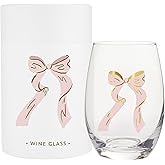 Santa Barbara Design Studio Holiday Stemless Wine Glass with Gold Foil Accent and Gift Box, Holds 17 Fluid Ounces, Pink Bow