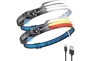 Smiling Shark LED Rechargeable Headlamp, 230°Wide Angle 2 Packs Multi-Color Light HeadLamps with Motion Sensor Waterproof Hea