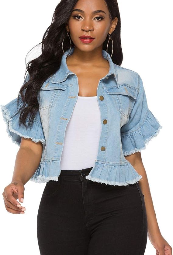 ruffle sleeve jean jacket