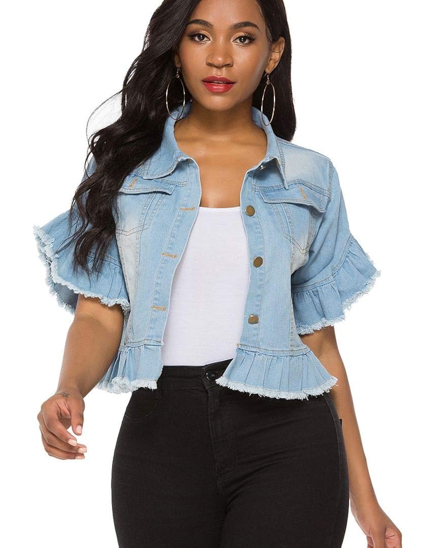 women's short sleeve cropped denim jacket