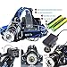 20000 Lumens LED Headlamp Flashlight Waterproof Rechargeable Zoomable Adjustable Focus Headlight Camping Hiking Hunting Running Working Sports 3 Switch Mode high/low/strobe 2 Batteries/Charger (Blue)