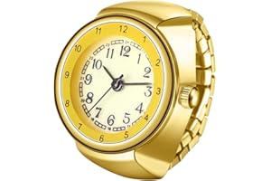 JewelryWe Men Women Finger Watches - Stretchy Strap Elastic Analog Easy Read Arabic Dial Quartz Ring Watches for Mother's Day