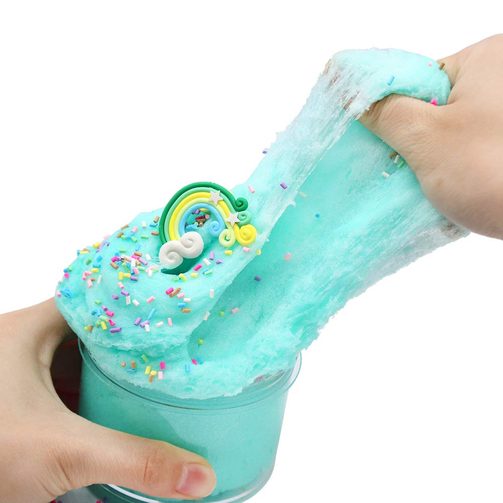 iWeller 2019Newest Green Rainbow Butter Fluffy Slime,Super Soft and Non-Sticky( 200ML 7oz)