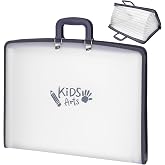 11x17 Kids Art Portfolio - Accordian File Organizer with 13 Pockets, Art Portfolio for Kids with Handle and Zipper Closure - Oxford Cloth, Frosted Translucent Artwork Folder for Children - 1 Pack