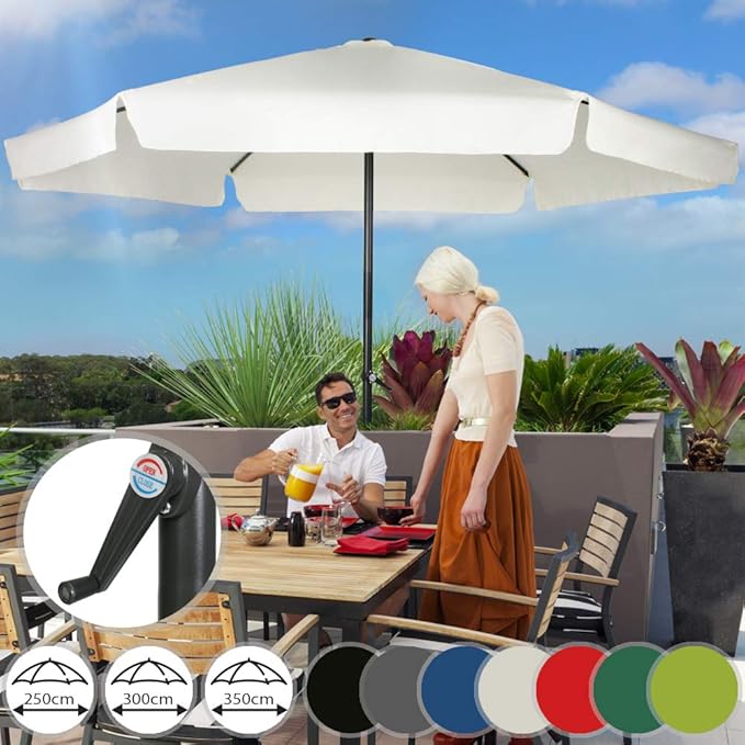 Sonnenschirm in Ø 2,5m / 3m / 3,5m | in Farbwahl, Wasserabweisender Schirmbezug,mit Krempe und Kurbel, aus Stahlrohr | Markts
