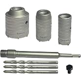 3pcs Concrete Hole Saw Kits, Tungsten Steel SDS Plus Concrete Drill Bit | Concrete Core Drill Bit, Wall Hole Cutter 1-2/11, 1-3/5, 2-9/25 Inch with 8-7/10 Inch Connecting Rod, 3 Center Drill Bits