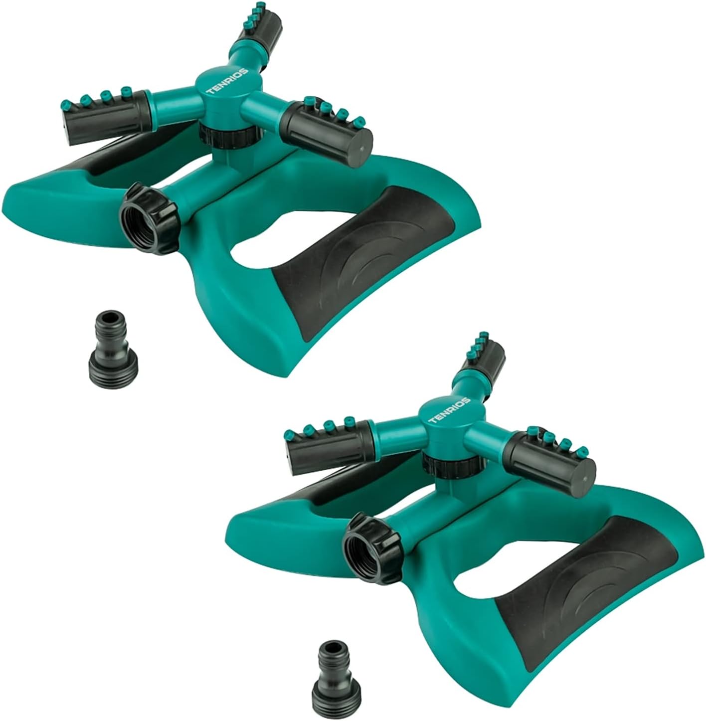 TENRIOS Lawn Sprinkler, 2 Pack Sprinklers for Yard Automatic 360 Rotating Garden Sprinkler Adjustable Irrigation System with Three Arms and Large Area of Coverage