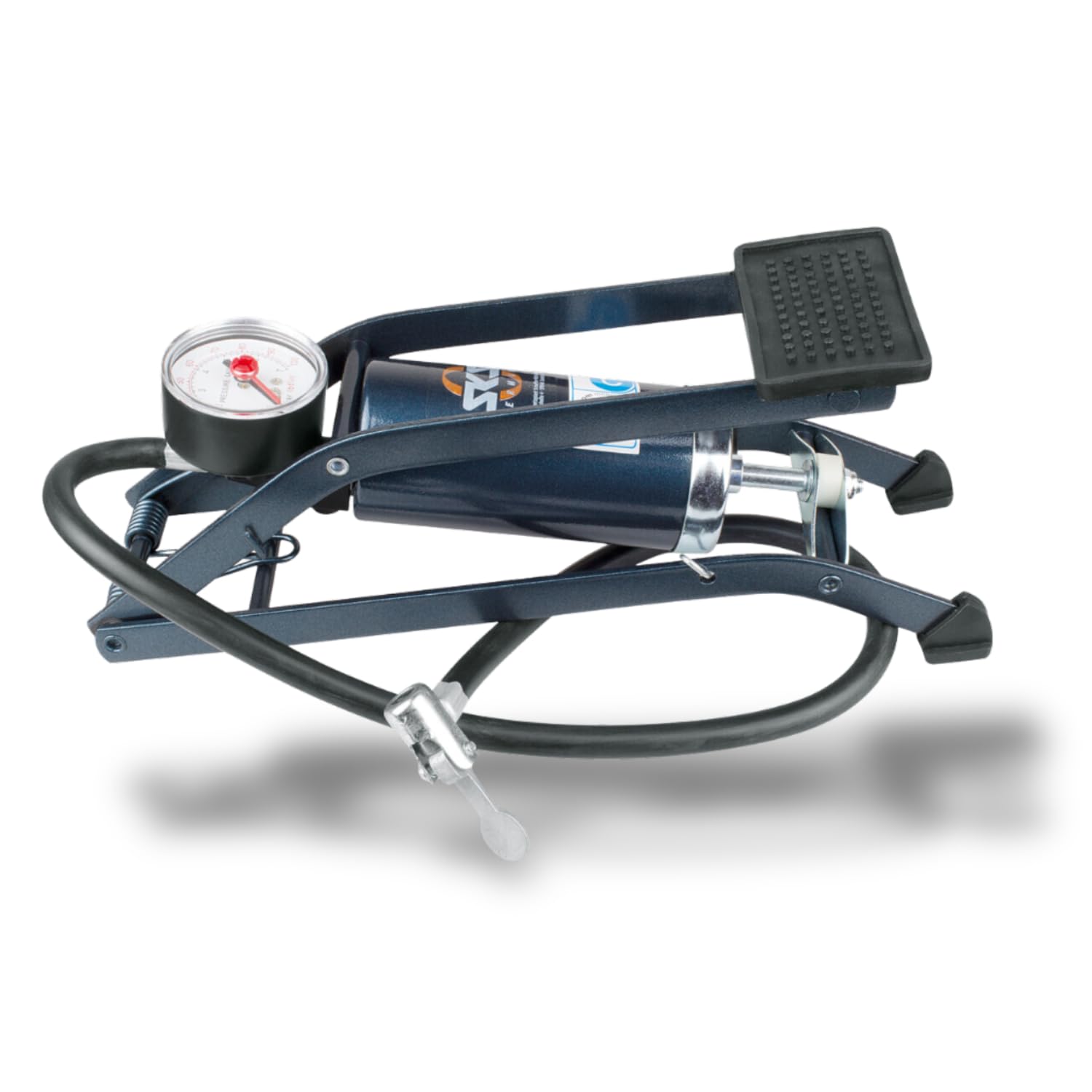 SKS Foot Pump for Cycling and Camping, Pumps up to 5 bar, Includes Extra Adapter for Bicycles, Rubber Dinghies, Air Mattresses, Balls etc., Blue Aluminium, Manual