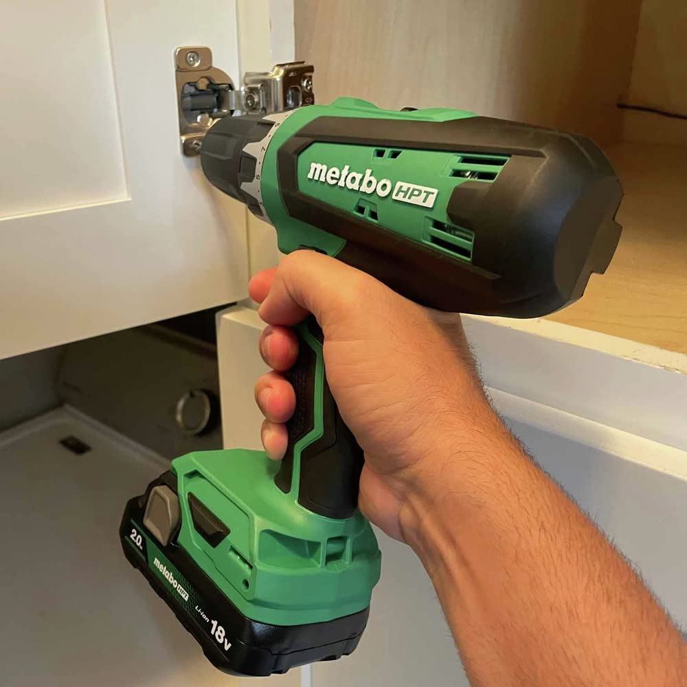 Metabo HPT 18V Cordless Drill Driver Kit, 1/2-Inch Keyless Chuck, Compact Power Drill Driver with 2.0Ah Lithium-Ion Metabo Battery, Charger and Bag, Powerful 470 in-lbs Torque, Two Speed Gear, DS18DFX