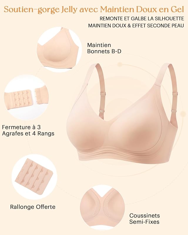 Soutien-Gorge sans Armature sans Couture avec Coussinets Beige L