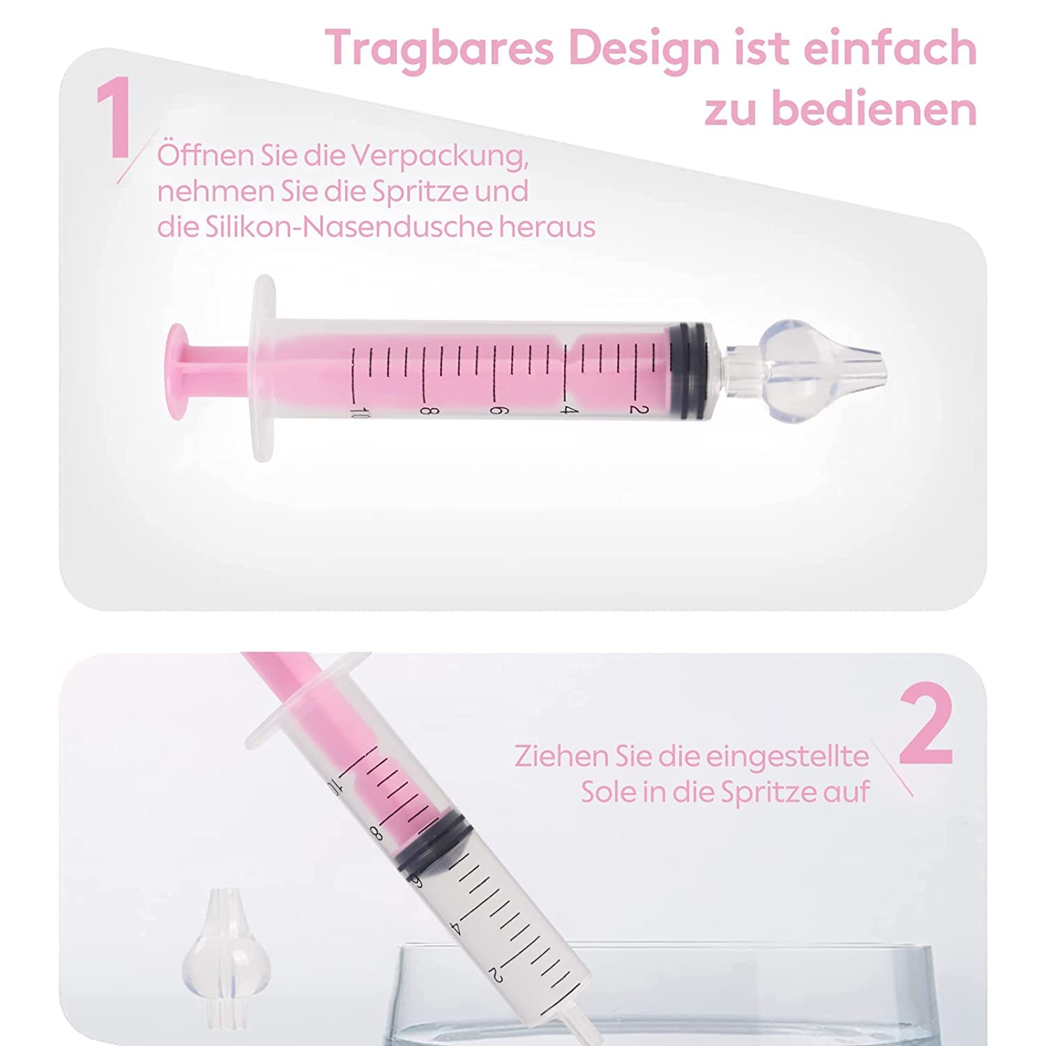 Baby Nose Sucker - 2PCS Professional Nasal Syringe with Cleanable, Reusable Silicone Tip for Irrigation, Spray, Hygiene (Pink)