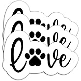 (3PCS) Paw Love Dog Paw Print Stickers – Waterproof Vinyl Decals for Pet Lovers, Laptop, Tumbler, Water Bottle, Scrapbook, Journal, 3" x 2"