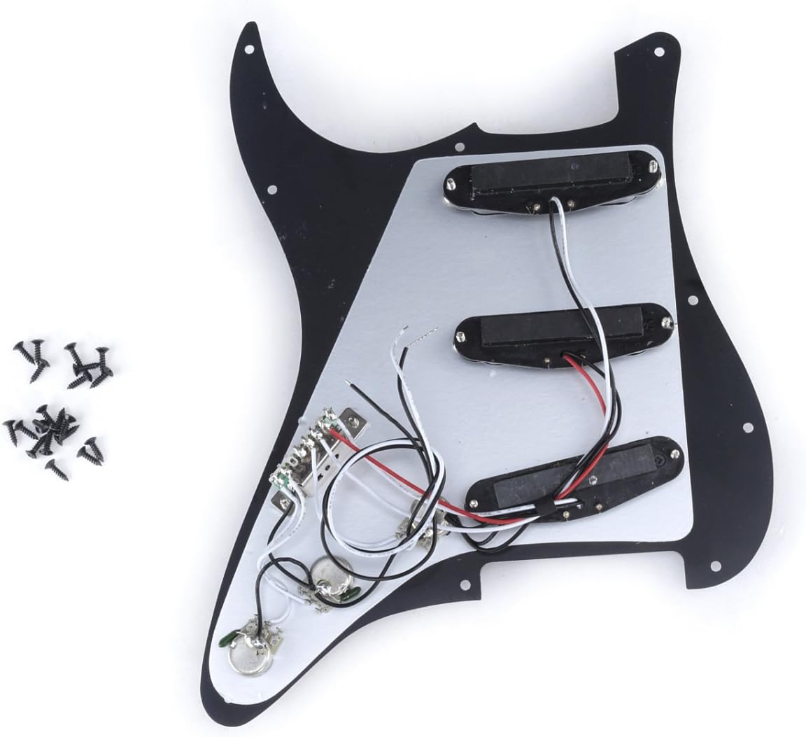 Musiclily Basic SSS Prewired Loaded Pickguard ST Scratch Plate with Ceramic Single Coil Pickups Set for Fender Strat Electric Guitar Replacement 3Ply Black - Image 3