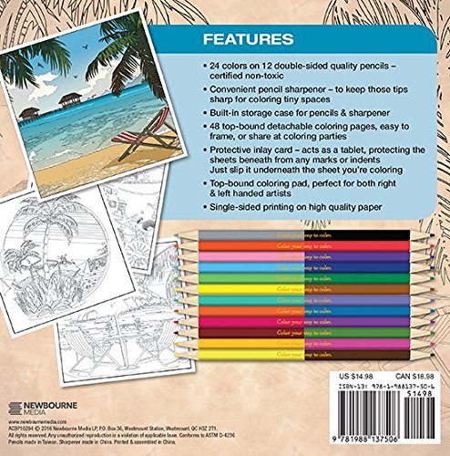 Island Breeze Adult Coloring Book Set With 24 Colored