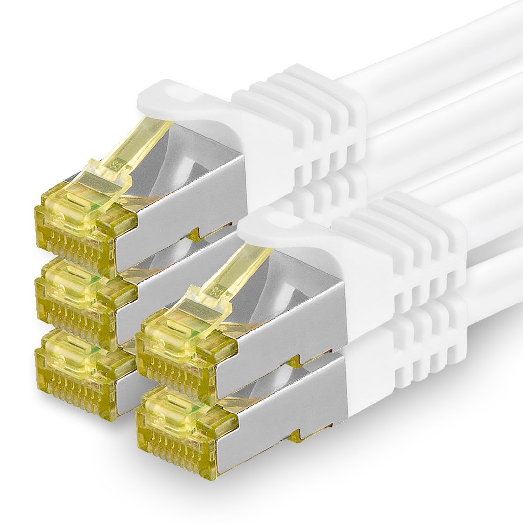 1aTTack.de Cat.7 Network Cable 5m White Pack of 5 Cat7 Ethernet Cable Network LAN Cable Raw Cable 10 Gb s SFTP PIMF LSZH Set Patch Cable with Rj 45 Plug Cat.6a