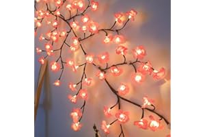 Cherry LED Tree Branch Lights for Wall, Led Cherry Blossom Lights Twig Decor with 96 LED Flower String Lights and USB Powered
