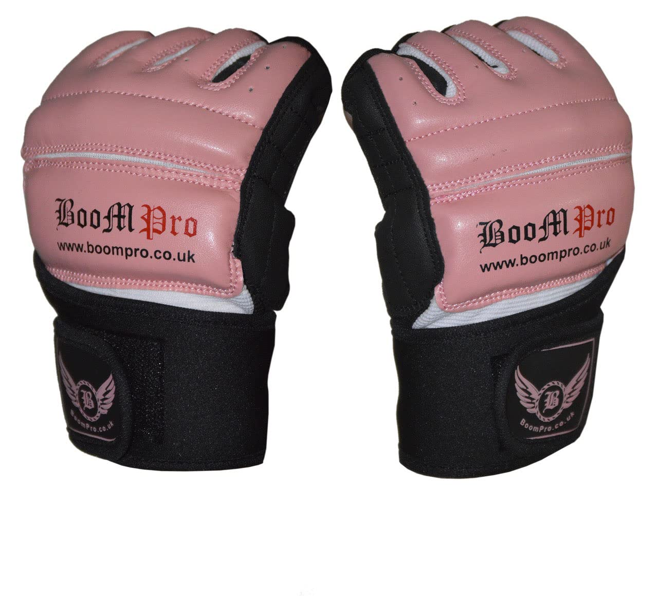 Fingerless Combat Gloves UniSex - MMA Training Gloves Weight Lifting - Leather Punch Bag Mitts Kick Boxing -Wrist Support Gel Padding on knuckles Sweat Proof Cycling (Pink, XL)
