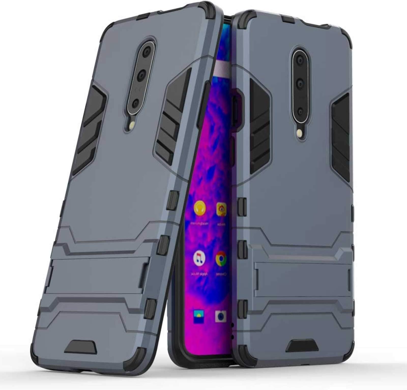 TecKraft Hybrid Cover Shock Absorbing Defender Kickstand Back Case for OnePlus 7 Pro (Gun Metal)