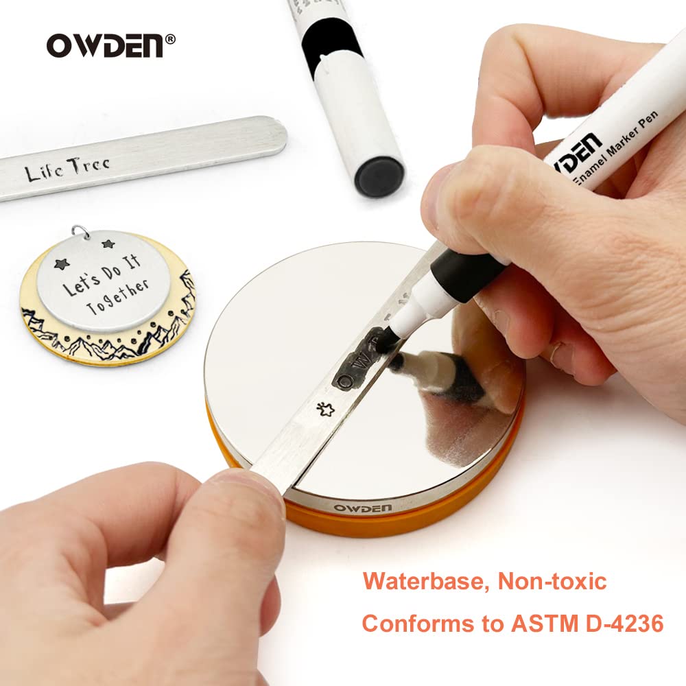 OWDEN 2-Pieces Metal Stamp Enamel Marker for Metal Stamping and Engraving Diy, Jewelry Steel Stamps Acrylic Ink. (2-Pieces Black)