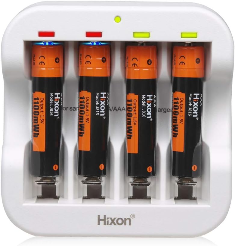 Hixon Rechargeable AAA Batteries with Charger,1100mWh AAA Batteries,4 Count 1500 Cycle AAA Lithium Battery