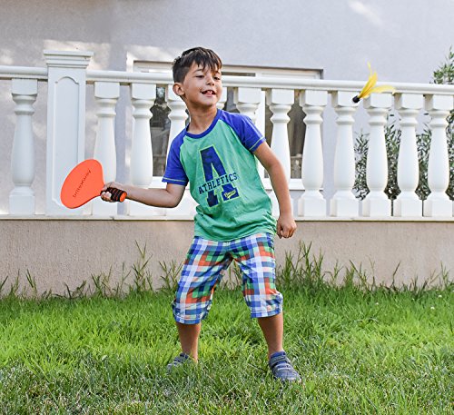 briteNway Paddle Ball Game Bundle With 2 Wooden Racket Paddles, 2 Balls, 4 Shuttlecocks & 1 Carrying Bag – Comfy Grip, Durable Craftsmanship – For Indoors & Outdoors, Beach, Backyard, Garden & More