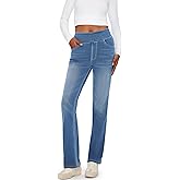 Fanica High Rise Bootcut Jeans for Women, Stretchy Pull On Elastic Waist Denim Pants