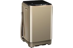 BINMIT 15.6lbs Full-Automatic Washing Machine, Portable Compact Laundry Washer with Drain Pump, 10 Programs 8 Water Levels with LED Display for RV, Camping, Apartment, Dorm, GOLD
