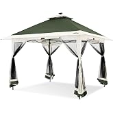 Suntime Pop Up Gazebo, Solar LED, 12x12 ft, Green | 144 Sq Ft Coverage, Alloy Steel Frame, 150D Waterproof Fabric, 4 Zippered Screens, 5-6 Person Capacity