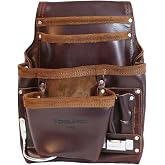 ToolPro 10 Pocket Nail Pouch for Tools, Drywall Equipment, Screws, Hammers, Pliers &ndash; Heavy-Duty Oil-Tanned Leather Tool Belt Pouch for Construction, Carpentry, Roofing, and DIY Projects