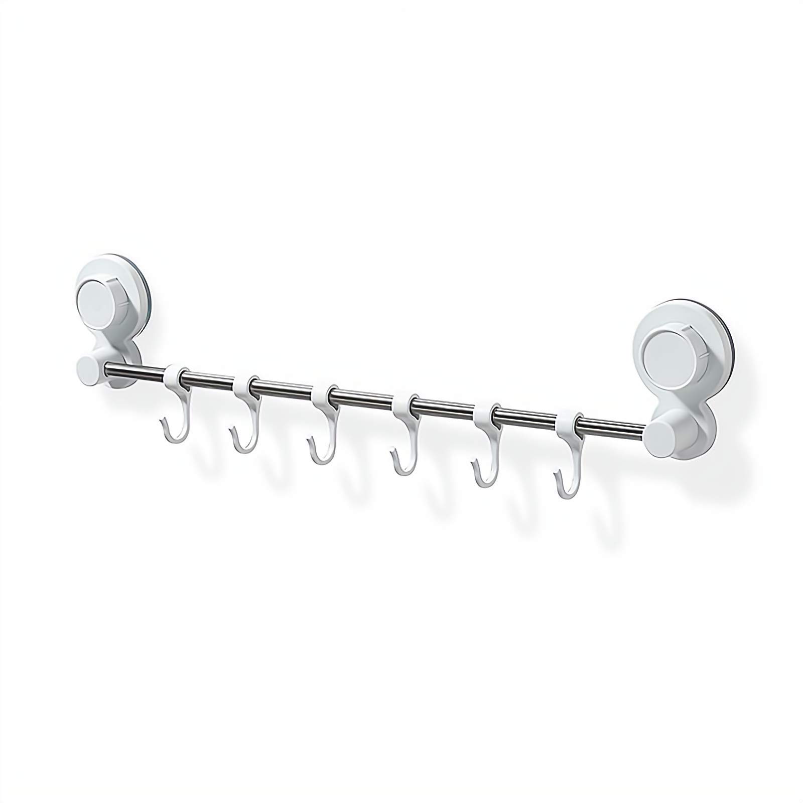 SOMESUM 19.6" Adhesive Suction Cup Wall Mounted Coat Racks Towel Hook Rack for Bathroom Over Door Key Holder 6 Hooks Suitable for Kitchen pan Hook Nail Free Installation