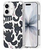 MOSNOVO for iPhone 17 Case | Military Grade 6.6ft Drop Tested | Camera Control | Clear with Black Fluffy Cat Design