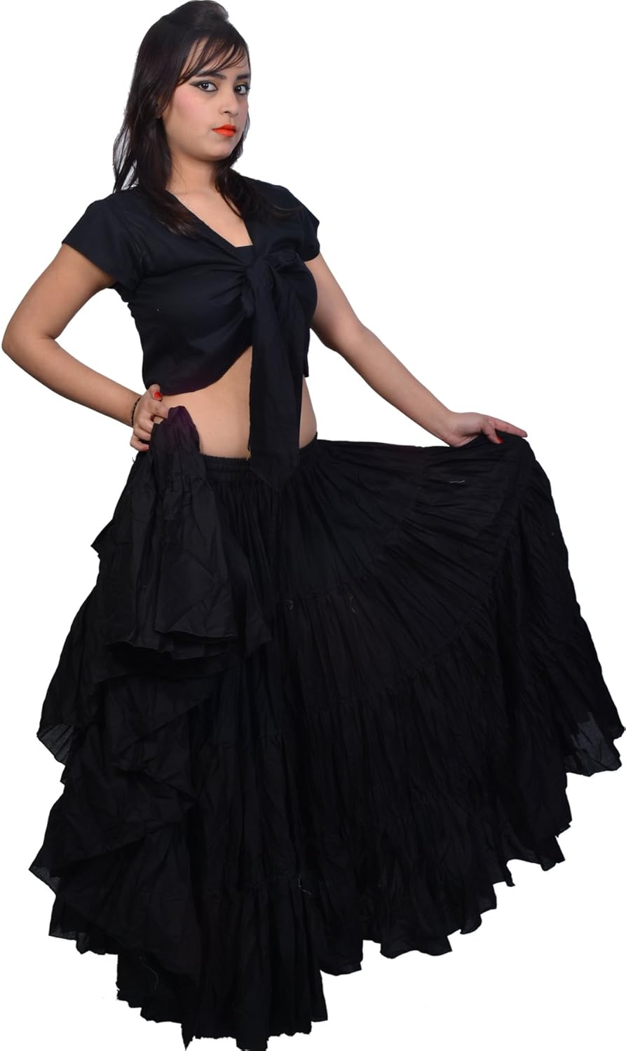Wevez Plus Size 40 Inches Long Tribal Fusion 25 Yard Skirt (Black): Clothing