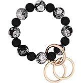 BAOSIWA Silicone Beaded Keychain Wristlet Key Ring Bracelet with 2 Keyrings for Women Girls, Fits for Small Wrists