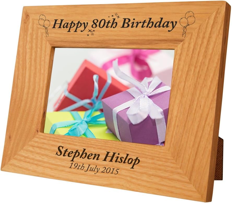 Personalised 80th Birthday Oak Frame, Engraved 80th Birthday Gift Idea