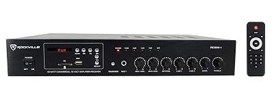Rockville RCS80-1 60 Watt 70V/100V Commercial Amplifier/Bluetooth 5.0 Receiver, Supports 4/8/16 Ohm Speakers, USB/SD/FM/RCA/Mic, for Restaurants and Offices