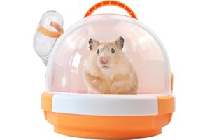 MUYG Hamster Carrier Cage with Water Bottle,Portable Dwarf Hamster Travel Carrier Plastic Guinea Pig Carrier Small Animal Breathable Outdoor Cage for Hamsters Chinchillas Hedgehog (Orange)