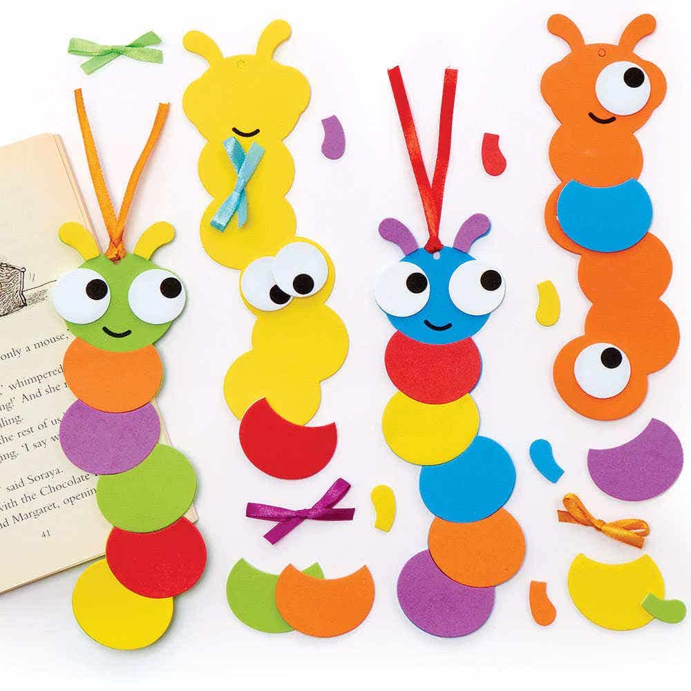 Baker Ross FC718 Rainbow Bookworm Mix and Match Bookmark Kits - Pack of 6, Creative and Educational Craft to Encourage Kids to Read
