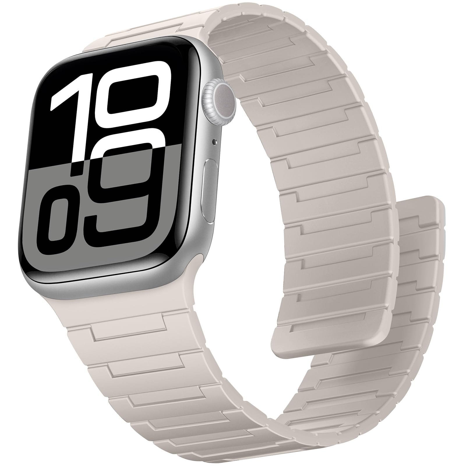 Suphart Strong Magnetic Strap Compatible with Apple Watch Strap 49mm 46mm 45mm 44mm 42mm 41mm 40mm 38mm, Silicone Band for iWatch Ultra 2 SE Series 10 9 8 7 6 5 4（42/41/40/38mm, Starlight）