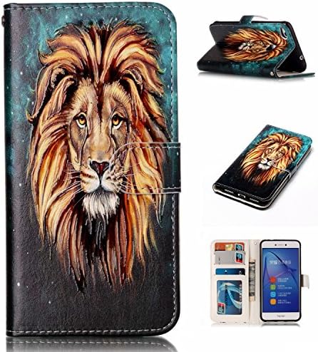 Huawei P8 Lite 2017 Case, Huawei P8 Lite 2017 Cover, Alfort Embossment Phone Case Cover Dual-Use Flip Fold PU Leather Book Wallet Style Case with Magnetic Closure for Huawei P8 Lite 2017 Smartphone Image Cool Lion