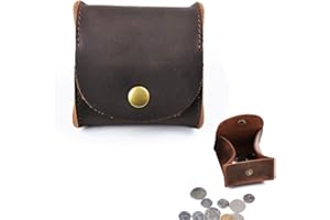 Juland Rustic Leather Moon Pocket Coin Case Genuine Leather Squeeze Coin Purse Pouch Change Holder Tray Purse Wallet for Men & Women - Dark Brown