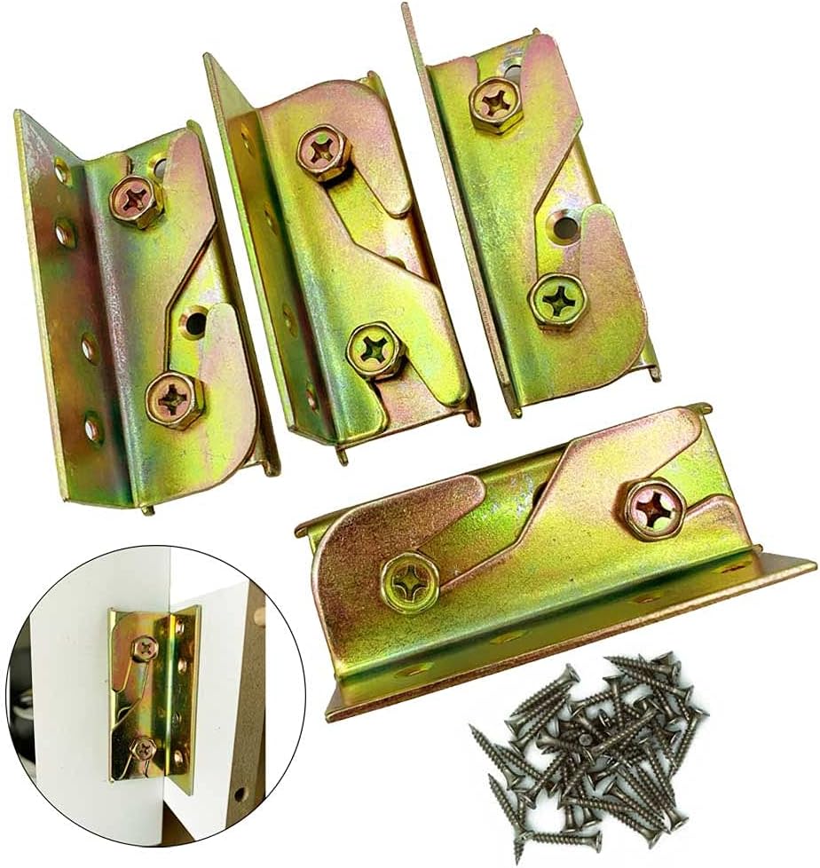 inghome 4 Sets Bed Rail Brackets Heavy Duty NonMortise Wooden Bed