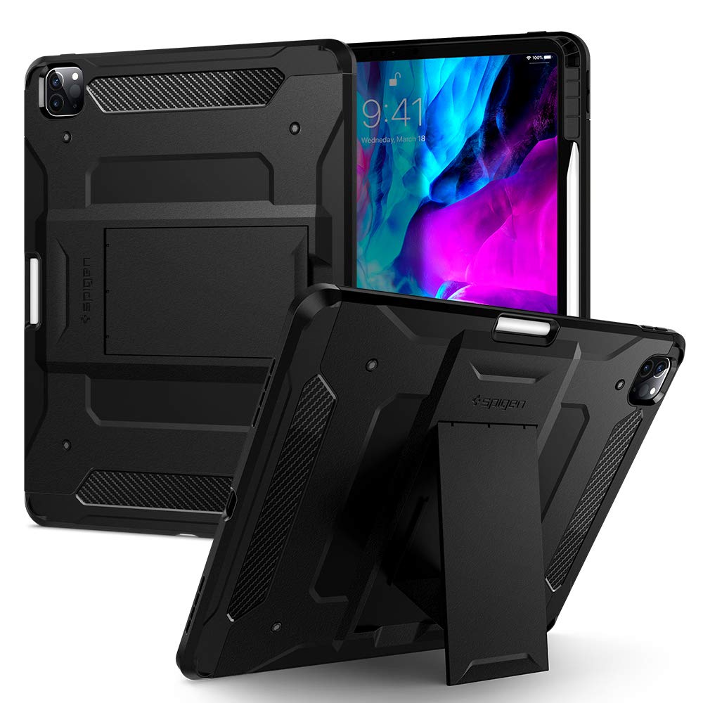 Spigen Tough Armor Pro Compatible with iPad Pro 12.9 Case with pencil holder (2020/2018) - Black